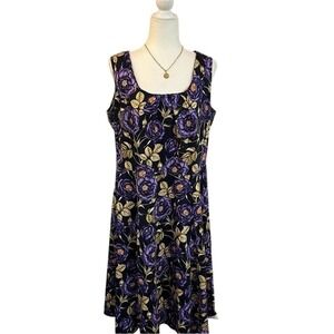Lady Voluptuous London Purple Floral Whimsygoth‎ Cottage Fit Flare Dress Size 16